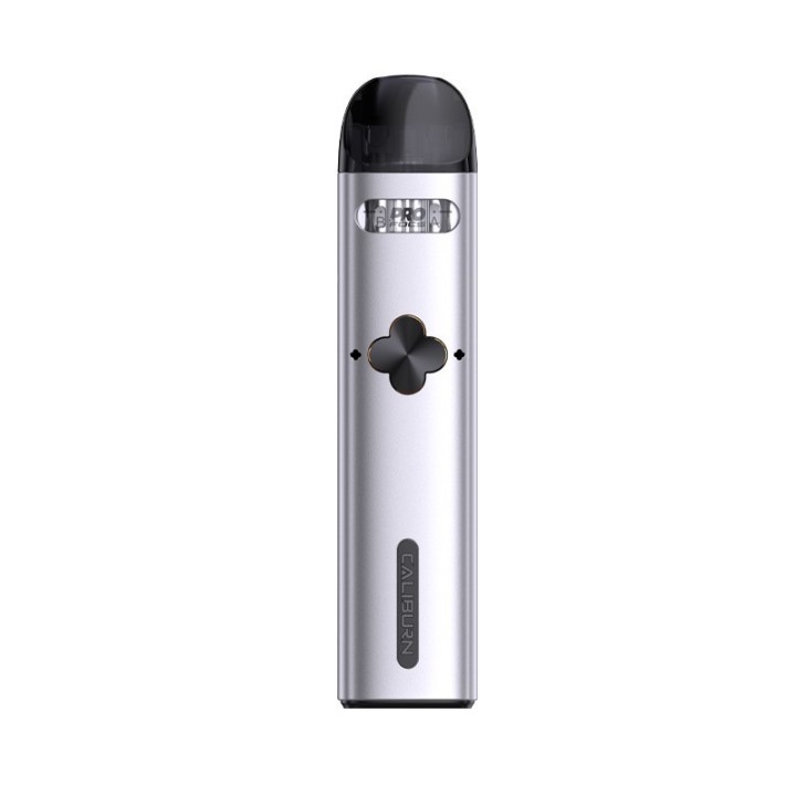 Uwell Caliburn Explorer Pod Mod gümüş renkli, kompakt ve şık e-sigara modeli.